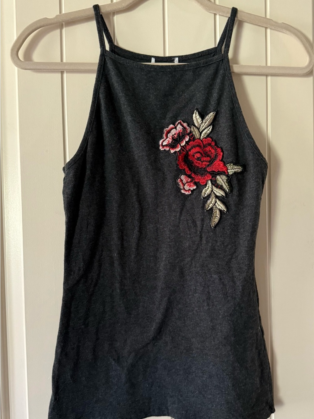 Black Floral Embroidered Tank Top - Women